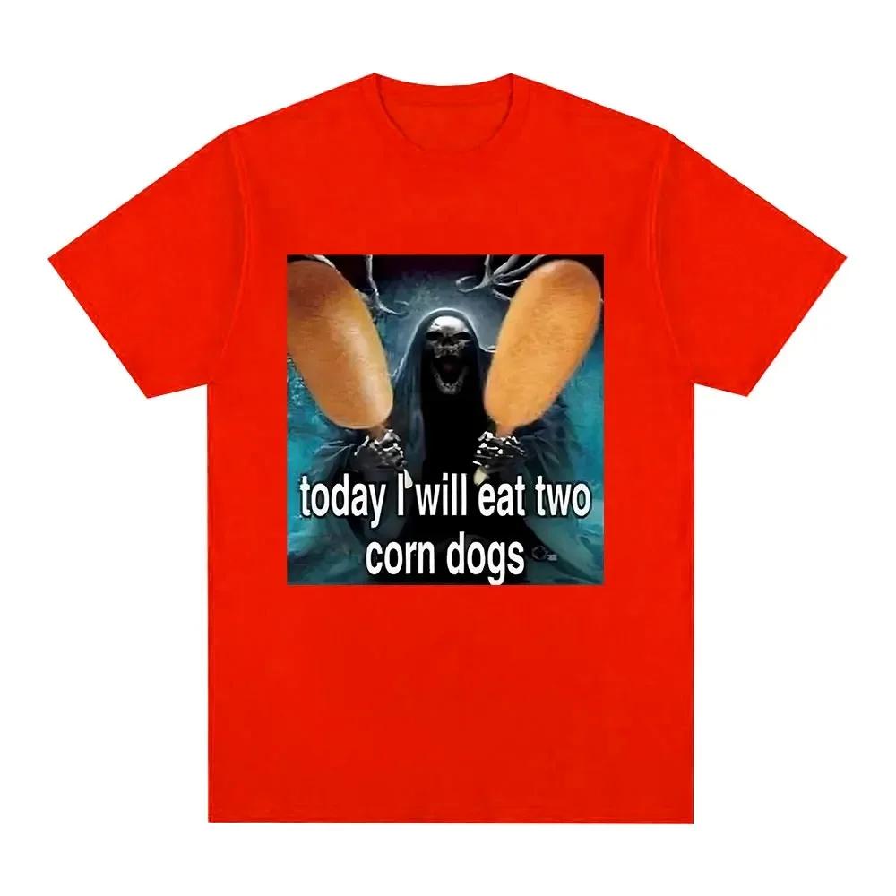 Today I Will Eat Two Corndogs Graphic Printed T-Shirt Skeleton Meme Women Vintage Gothic Summer Short Sleeve T-shirts Clothing