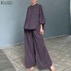 Women Long Sleeve Blouse and Pants Casual Stripe Two Piece Suit Sets