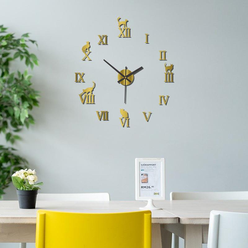Black Roman Numerals Mute DIY Clock ,For Living Room, Bedroom, Desk Wall Mounted Clock Home Furnishings