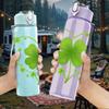 1PC Four Leaf Clover Heart Shape Print 750ml Color Plastic Sports Water Bottle Leakproof Flip Straw Lid Suitable for Sports Office Home Use