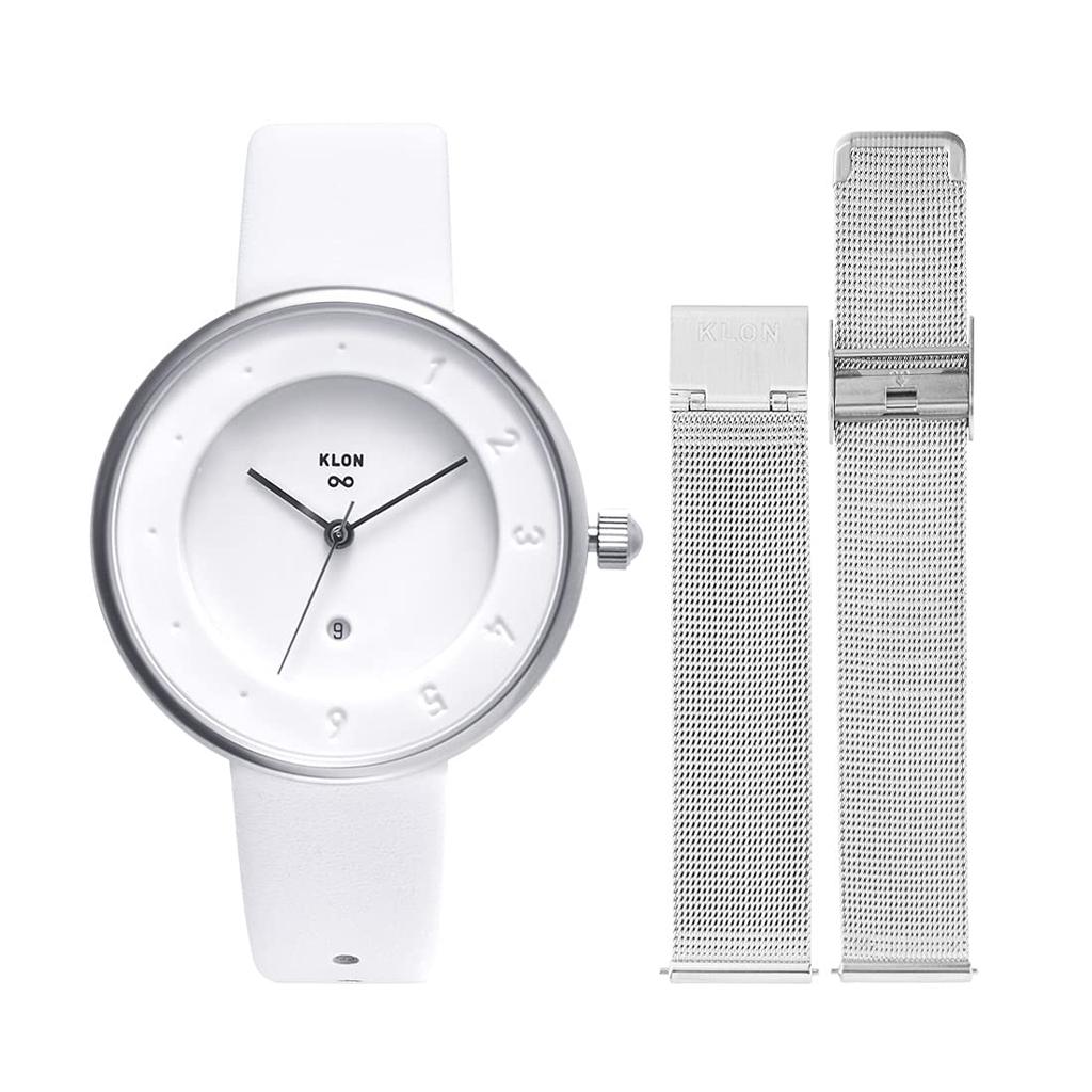 Watch Replacement Strap Set 2way White Silver Popular Brand Stylish Leather 36mm KLON INFINITY STAIR Series Men's Women's -FIRST- [36/W-FACE]