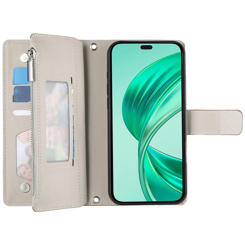 For Honor X8c 4G Case Zipper Wallet Color Splicing Leather Flip Phone Cover with Straps