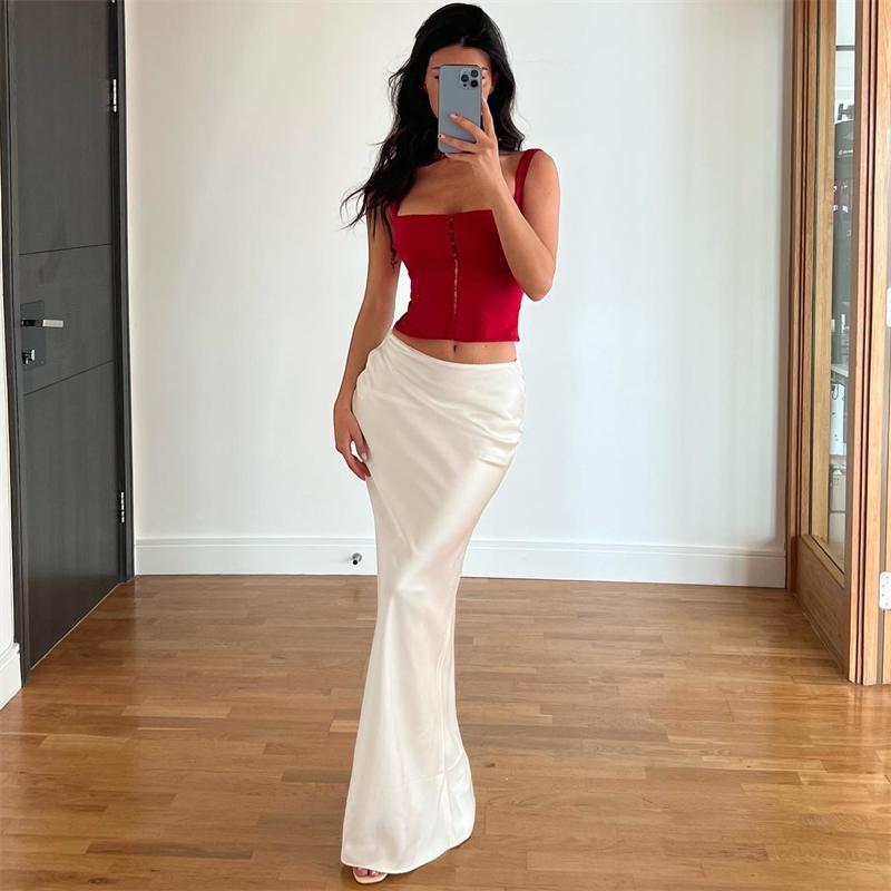 Черная атласная юбка-макси для женщин, высокая талия, кружевные боковые тонкие облегающие юбки-карандаши, женская элегантная клубная вечерние юбка