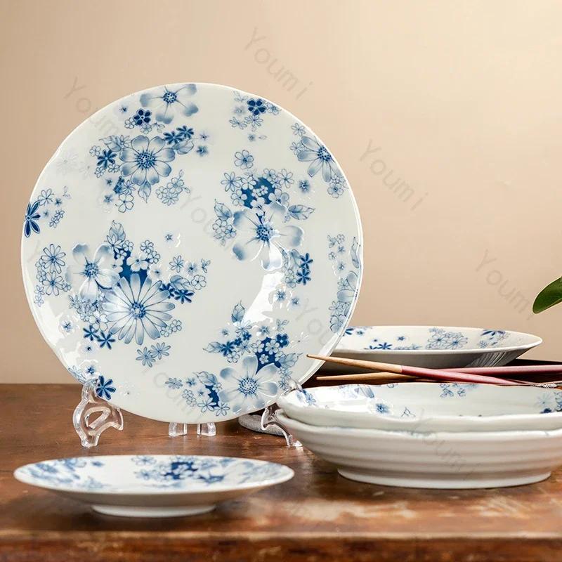 Ретро-стиль Цветы Керамическая тарелка Главная Ежедневный Послеобеденный чай Десерт Закуски Тарелки Высокого класса Ресторан Вкусные блюда Суповая тарелка