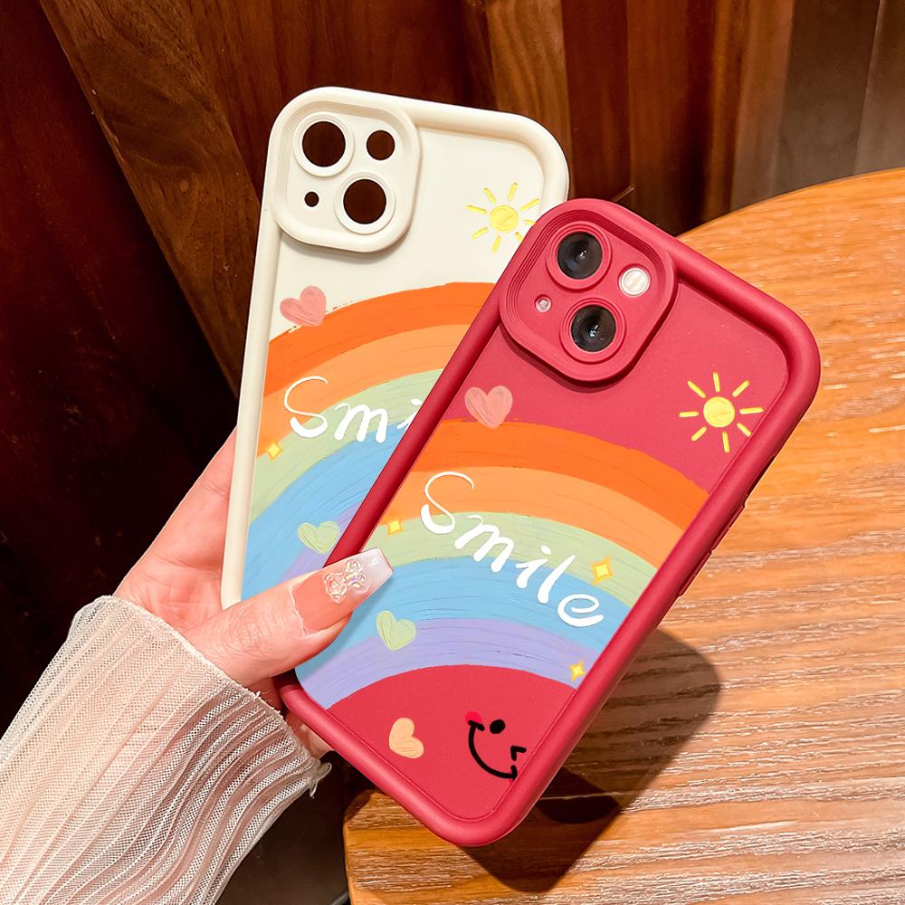 Colorful Rainbow Smile Face Pattern Phone Case for iPhone Samsung Galaxy Xiaomi Redmi POCO HUAWEI Honor Shockproof Rubber Cover Casing