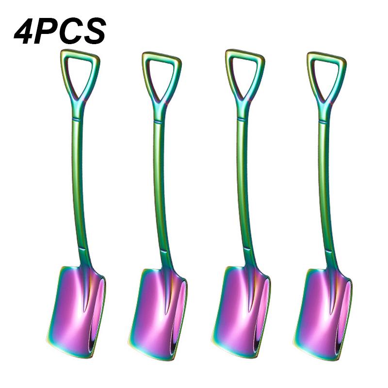 Набор столовых приборов из 4 кофейных ложек из нержавеющей стали в стиле ретро, железная лопатка, ложка для мороженого, креативная ложка, чайная ложка, модная посуда