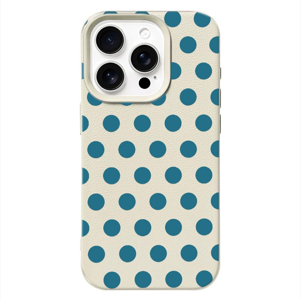 Мятно-синий с горошком, кожаная текстура, мягкий чехол для iPhone 17 17E 16 15 14 13 12 11 Pro Max, минималистичный, противоударный