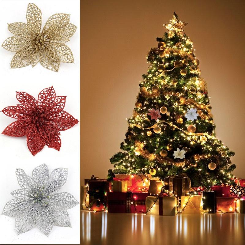 4Pcs/10pcs Hollow Xmas Flowers Artificial Christmas Hollow Flower For Christmas Tree Decorations Orna