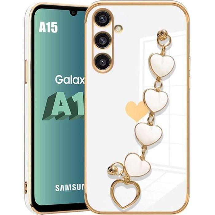 Case - BOOLING - for Samsung Galaxy A15 - Shockproof Silicone - Golden Love Pattern - Luxury White