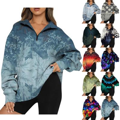 Женская повседневная модная толстовка на молнии с длинным рукавом и цветочным принтом, топ на молнии