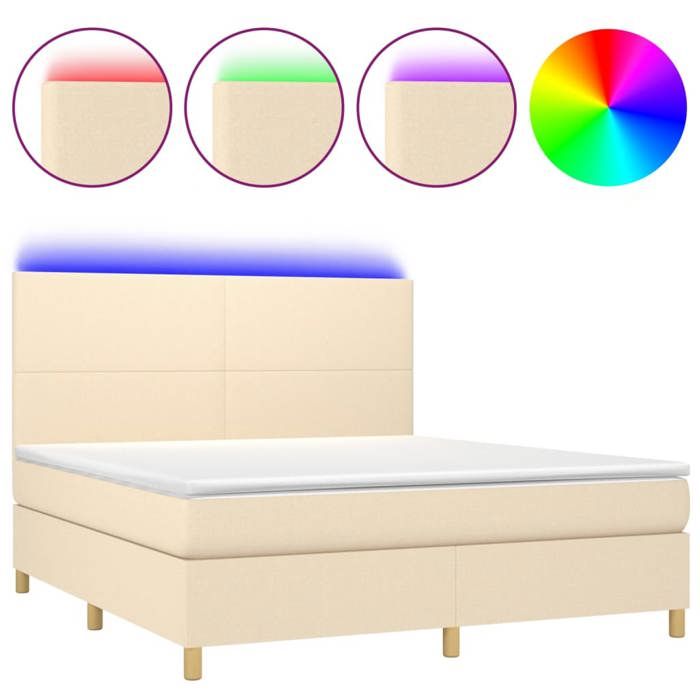 VidaXL Slatted Bed Base with Mattress and LED, Upholstered Bed, Double Bed, Adult Bedroom Interior Bed, 3135298