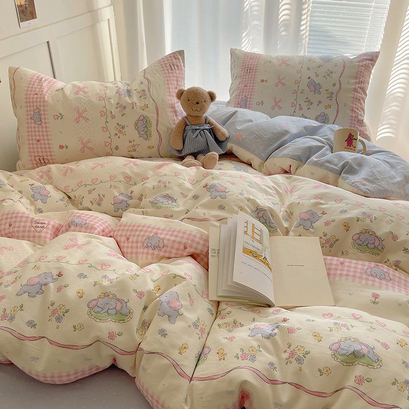 Комплект постельного белья из 100% чистого хлопка, четырехпредметный, приятный к коже, стиранный в воде, простыня, пододеяльник, комплект наволочек