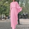 Womens Casual Fake Two Piece Long Sleeve Pleated Long Dress