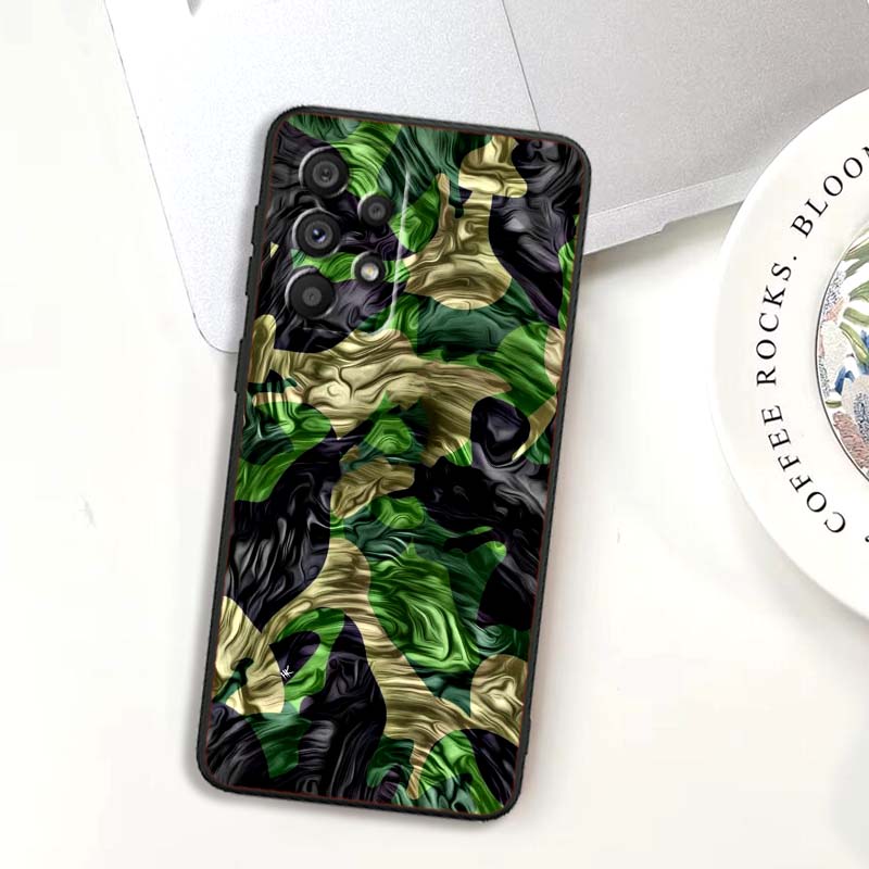 Креативный камуфляжный узор Для Samsung A73 A72 A71 A55 A54 A53 A52 A51 A13 A22 A16 A15 A12 A14 A26 A07 5G Черный чехол для телефона
