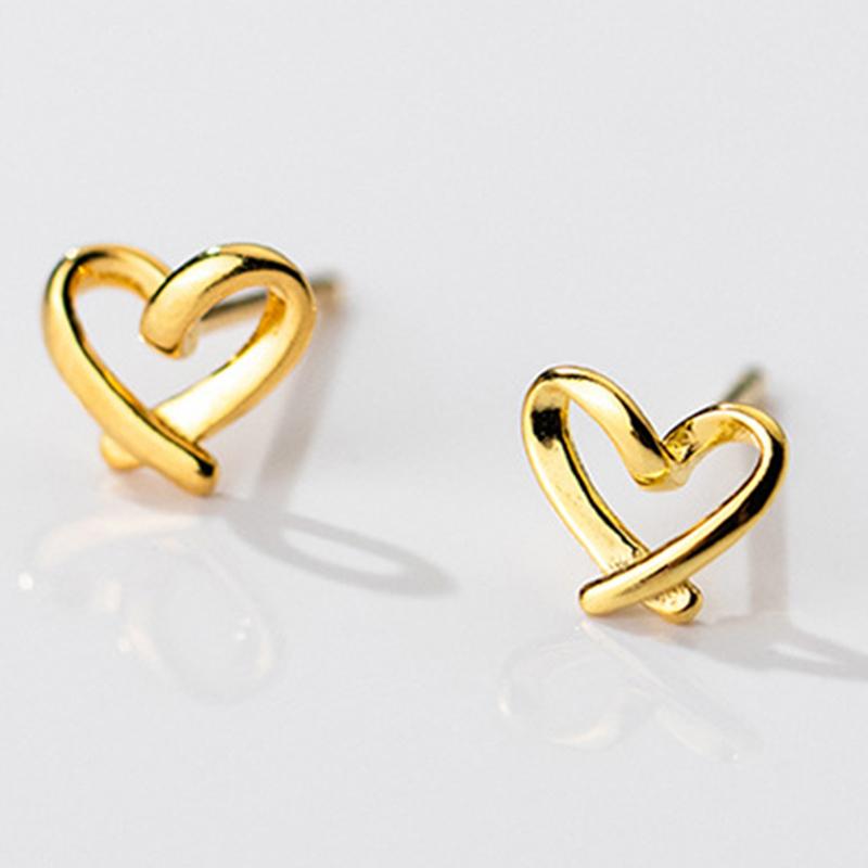 Genuine 925 Silver Heart Stud Earrings for Women Cute Small Earrings for Lover Girls