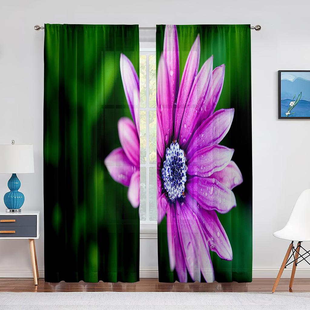 Весенние цветущие фиолетовые цветы, прозрачная вуаль, шторы для кухни, гостиной, спальни, современный декор, тюлевая занавеска, обработка окна