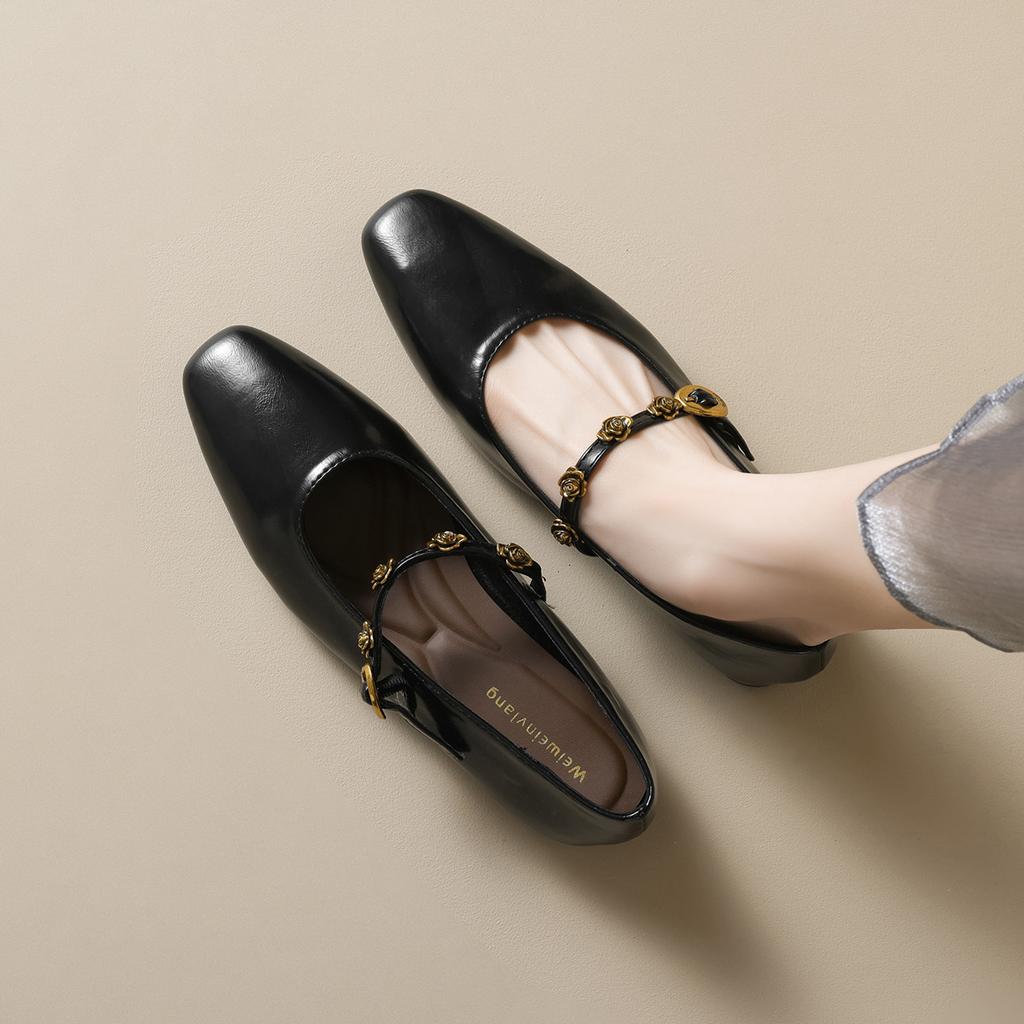 [Shei Su Yinyin, Manta Rose~ 4cm Rose Gold Buckle Mary Jane Single Shoes Women's French Rose Commuter Shoes
