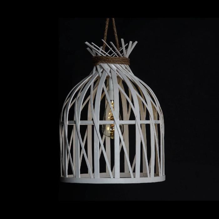 Люстра - DKD Home Decor - 30.5 x 30.5 x 40.5 см - Белый - Бамбук - Светодиодная