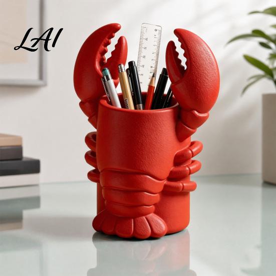 Cute Animal Stationery Holder Lobster Pen Holder 3D Printed Desktop Organizer Crayfish Pencil Stand Desk Organizer for Office Student Supplies,