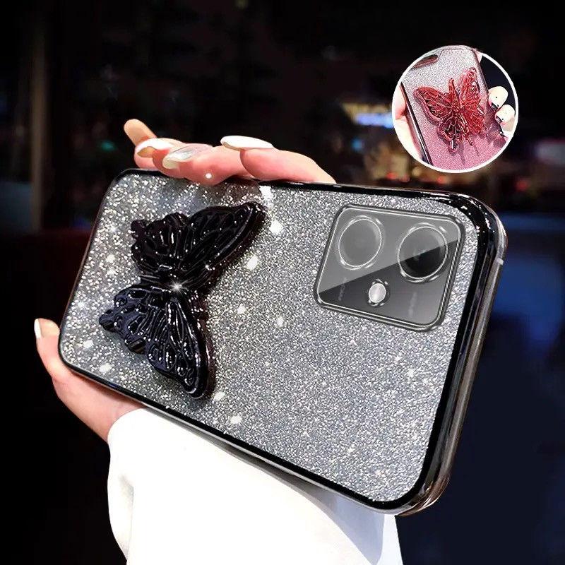 3D Держатель для телефона в виде бабочки, Хрустальный браслет, Блестящий чехол с покрытием для Xiaomi Redmi Note 12 Pro Plus 4G 5G, Задняя крышка