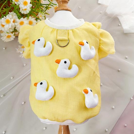 Желтая футболка для собак с уткой, летняя одежда для щенков с D-образным кольцом, жилет с рисунком для маленьких, средних и больших собак