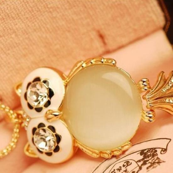 Женщины блестящие горный хрусталь милая сова длинная цепочка кулон свитер ожерелье ювелирные изделия