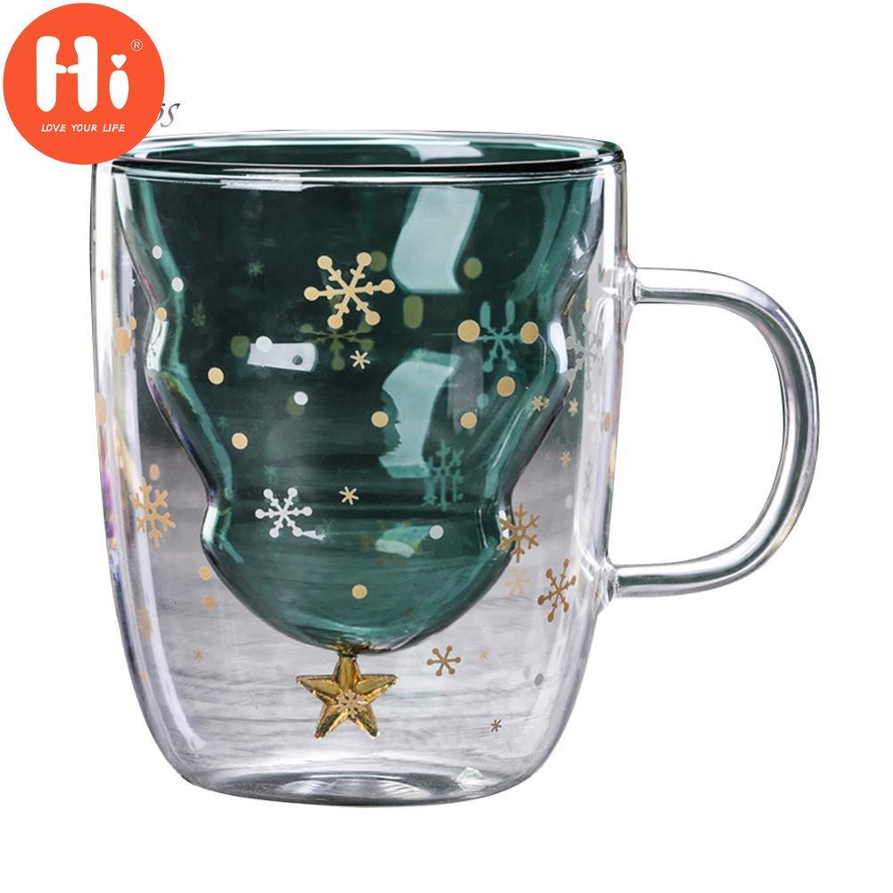 Hi Puntos 300ml Christmas Heat Resistant Double Wall Tea Coffee Glass Cup Mug Drinkware