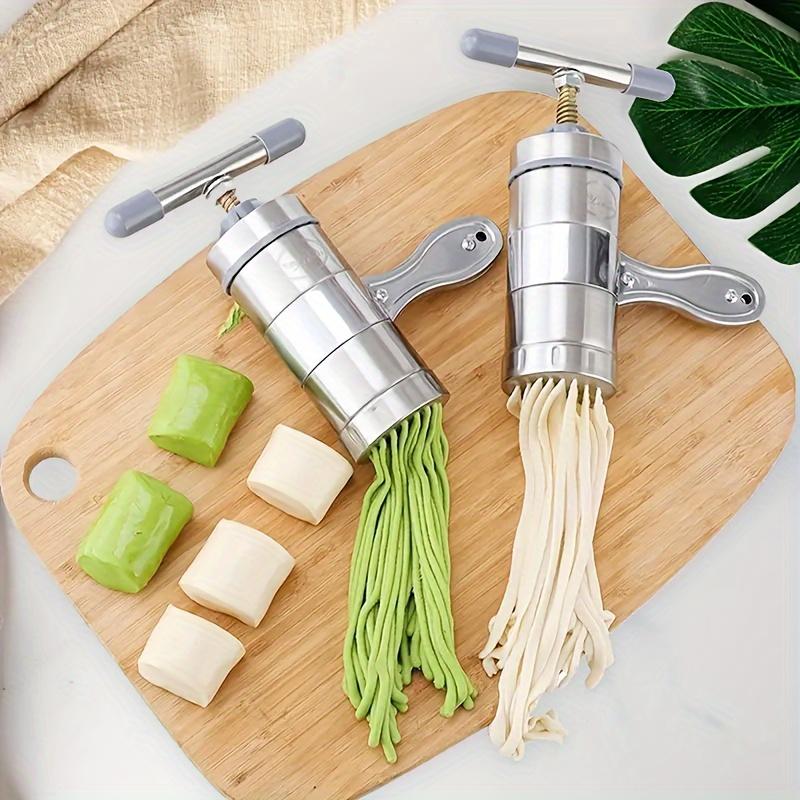 6pcs/Set, Manual Noodle Making Machine With 5 Noodle Mould, Hand-cranked Stainless Steel Manual Noodles Press, Household Small Pasta Maker Machine