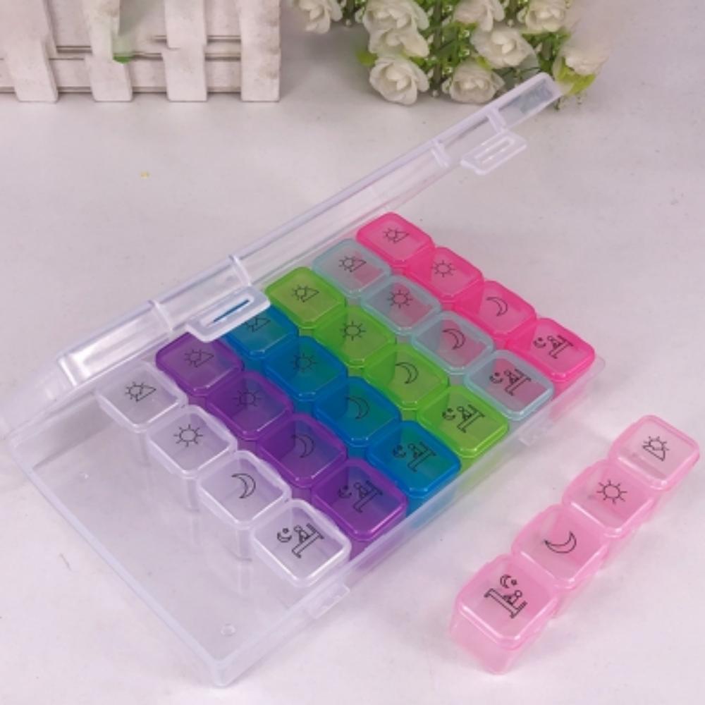 28-Cell Pill Box Plastic Storage Box Seven-Day Organizer For The Elderly Portable One-Week Pill Box Color Division Nail Art