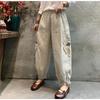 Women'S Casual Pants Comfy Pocket Elastic Breathable Trousers Cotton Linen Harajuku Loose Waist Pants Korean Fashion Trousers