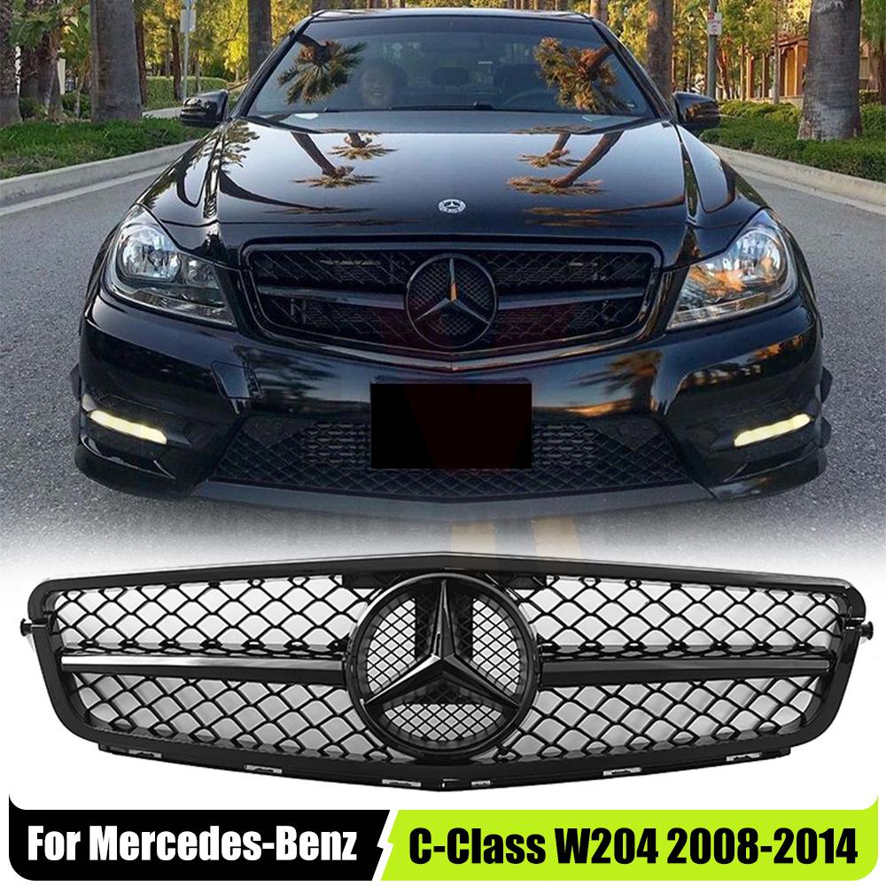 CRI1Glossy Black AMG Style Bumper Grille Grill With OE Style Emblem Logo For Mercedes Benz C-Class W204 2008-14 C180 C200 C250 C350