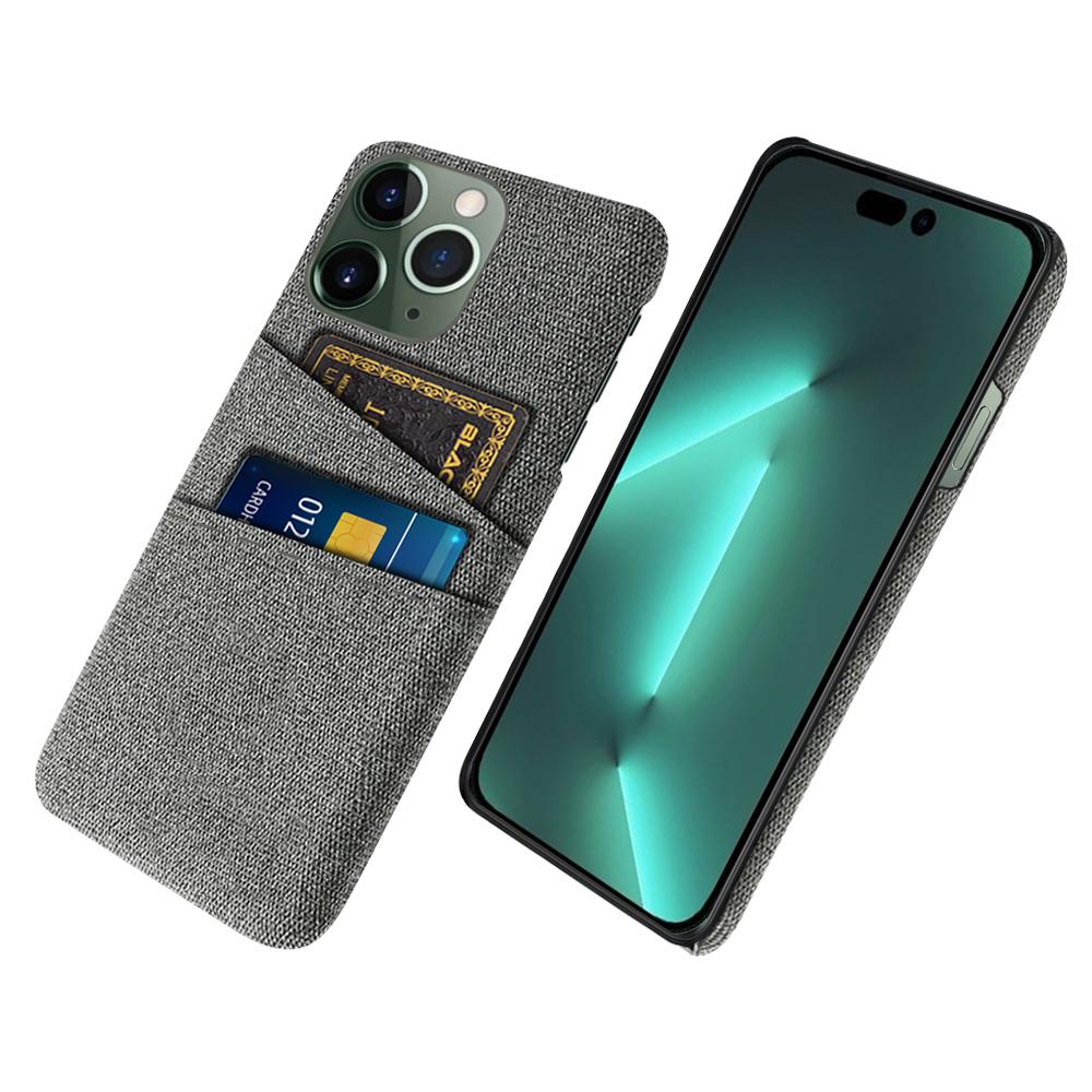 Dual Card Holder Phone Case for iPhone 15 Pro Max Hard PC+Cloth Anti-scratch Phone Cover