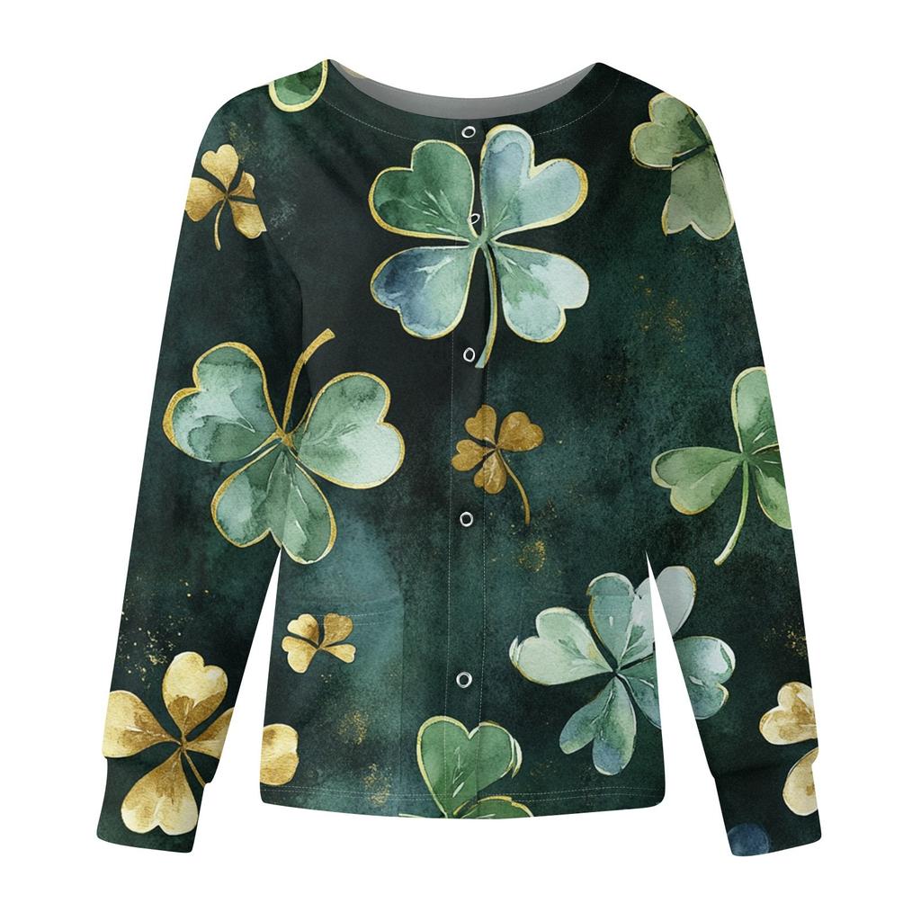 Женская мода с длинным рукавом и воротником-стойкой, однобортная, с принтом ко Дню Святого Патрика