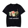 I Eat Cement Cursed Cat Funny Meme T Shirt for Men Women Fashion Casual Short Sleeve T Shirts Male Oversized T-shirt Tops