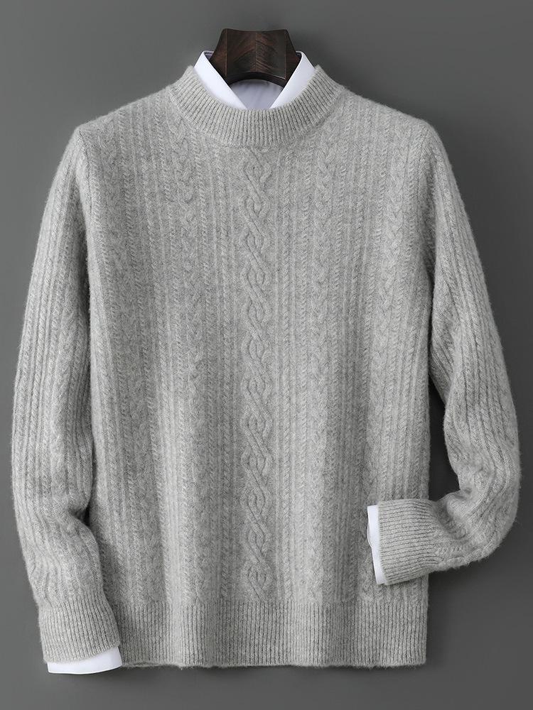 Men's 2025 Autumn/Winter High Neck Cashmere Jacquard Pullover - Thick Knit Base Layer Wool Sweater, Solid Color Trend.