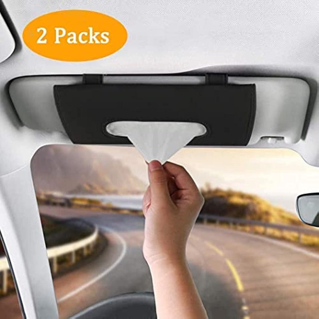 Car Visor Tissue Holder PU Leather Napkin Cover Paper Tissue Dispenser For Visor & Backseat Vehicle Black Black-02