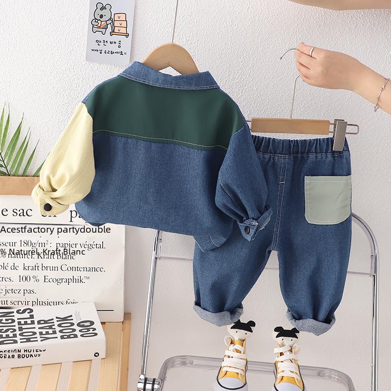 Autumn Boys' Trendy Korean Long Sleeve Denim Two-Piece Suit for Kids