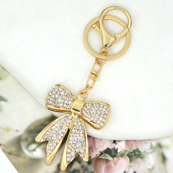 Women Rhinestone Bow Keychain Sparkling Bow Bag Charm Faux Crystal Key Chain