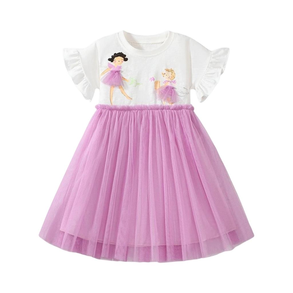 Летнее платье принцессы с короткими рукавами и мультяшным принтом для девочек