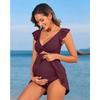 CHARMLEAKS Ruffle Ribbed Maternity Swimsuit One Piece Cutout Pregnancy Bathing Suits Push Up Twisted Swimwear Swim Dress