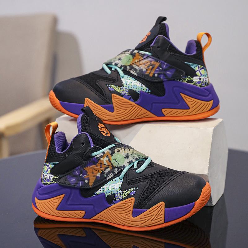 Boys' Shoes Autumn New Children's Sports Shoes Medium and Older Children's Basketball Shoes Boys Training Shock-absorbing Running Shoes