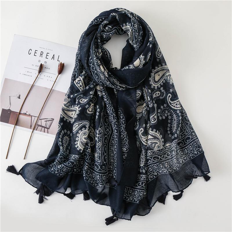 New Stylish Blue and White Wavy Scarf with Tassels for Women, Perfect for Spring and Summer, Travel, Beach, and Casual Wear