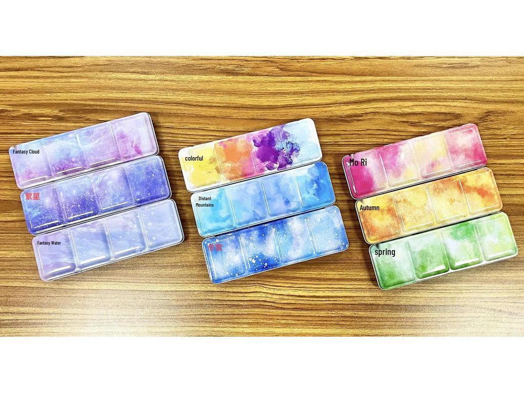 24-Color Tinplate Watercolor Paint Box with Card and Brush Holder