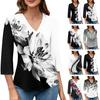Women's V-neck Gradient Print Three-quarter Sleeve Fashion Top