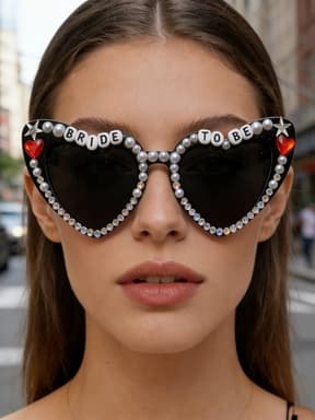 Горячая Распродажа Солнцезащитные Очки в Форме Сердца для Будущей Невесты Декор из Страз и Жемчуга для Девичника Милые Романтичные Очки KJ028