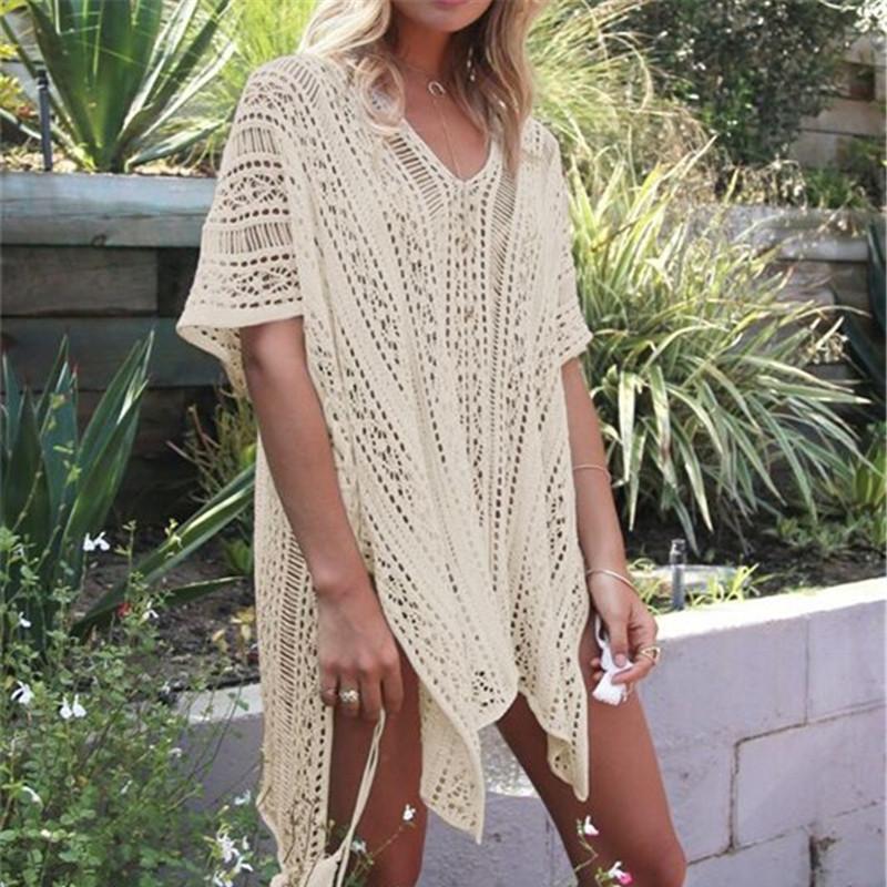 2022 New Arrivals Sexy Beach Cover Up White Crochet Robe De Plage Pareos for Women Swim Wear Saida De Praia Beachwear Coverups Q206