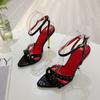 Fashion Luxury Rhinestones Pointed Sexy Peep Toe Sandals Women Pumps Summer Buckle Strap Metal Thin High Heels Shoes Size 41