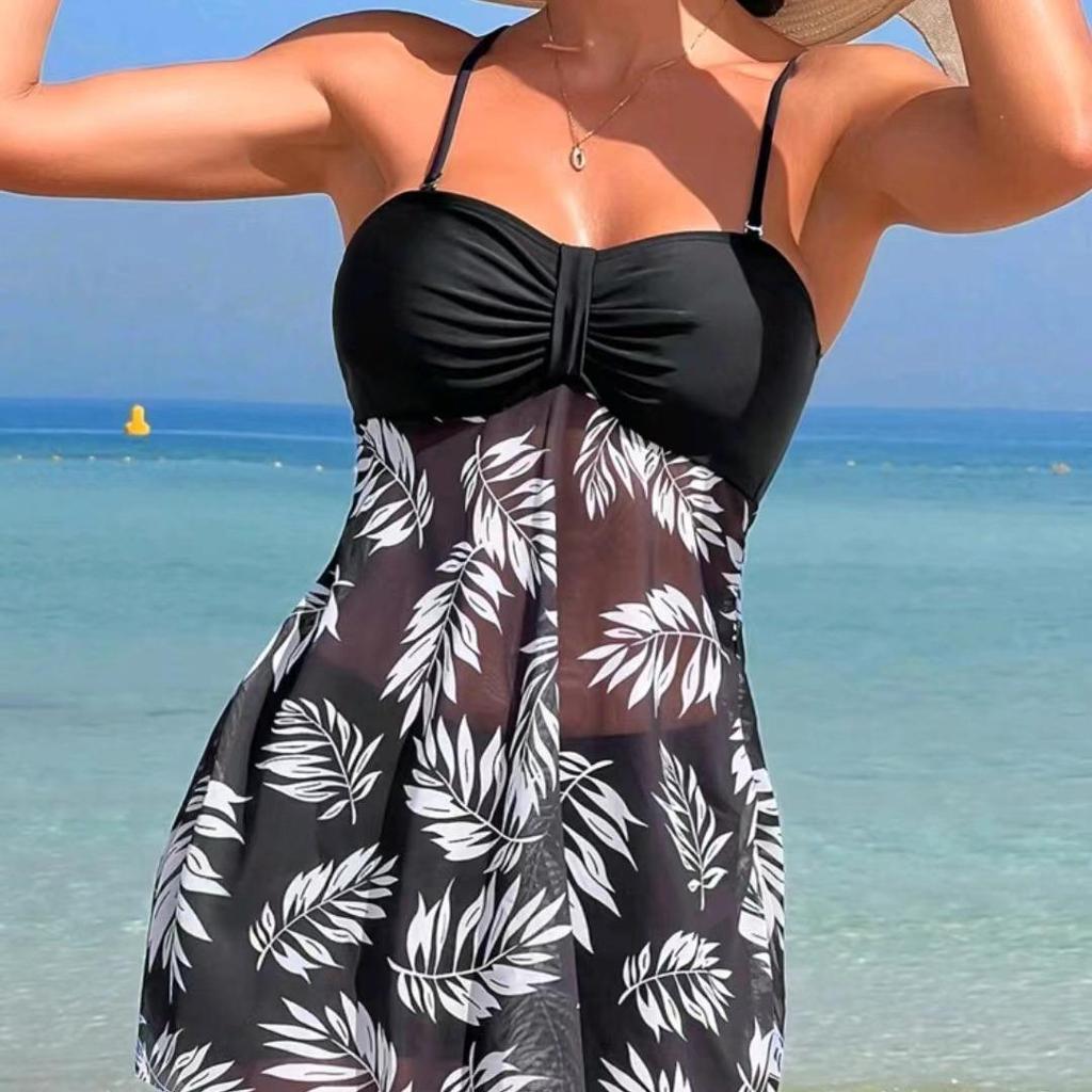 Женский купальник танкини с высокой талией из сетки на косточках с шортами-боксерами