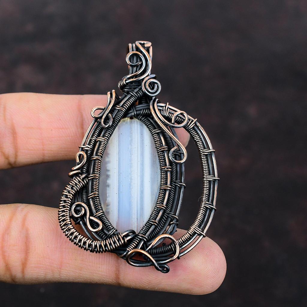 Ботсвана Агат Кулон Медная Проволока Обернутый Драгоценный Камень Ювелирные Изделия Кулон Ручной Работы Медный Кулон Совершенно Новые Ювелирные Изделия Проволока Обернутый Подвеска Для Подарка