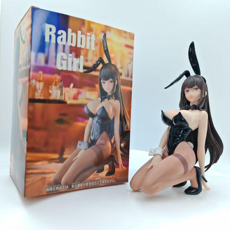 Фигурка Fina Rabbit Girl из аниме, поза на коленях, черный латексный костюм, фиолетовые глаза, коллекционная, декор для приборной панели автомобиля, для любителей аниме